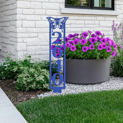 Butterfly House Numbers - Metal Street Address Yard Stake for Customized Lawn Decor and Eye-Catching Mailbox Numbers