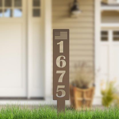 Customizable American Flag Address Yard Sign Stake - Personalized Metal House Numbers - Patriotic Home Decor - Charming Housewarming Gifts