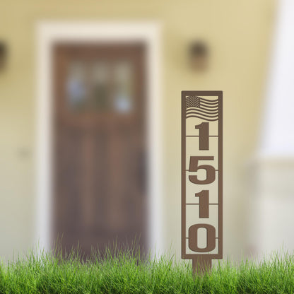 House Numbers Yard Stake, Metal American Flag Address Sign- Patriotic Street Address Lawn Decor,