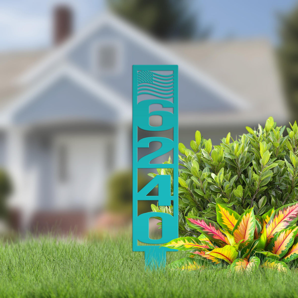 House Numbers Yard Stake, Metal American Flag Address Sign- Patriotic Street Address Lawn Decor,