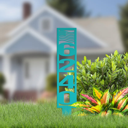 House Numbers Yard Stake, Metal American Flag Address Sign- Patriotic Street Address Lawn Decor,