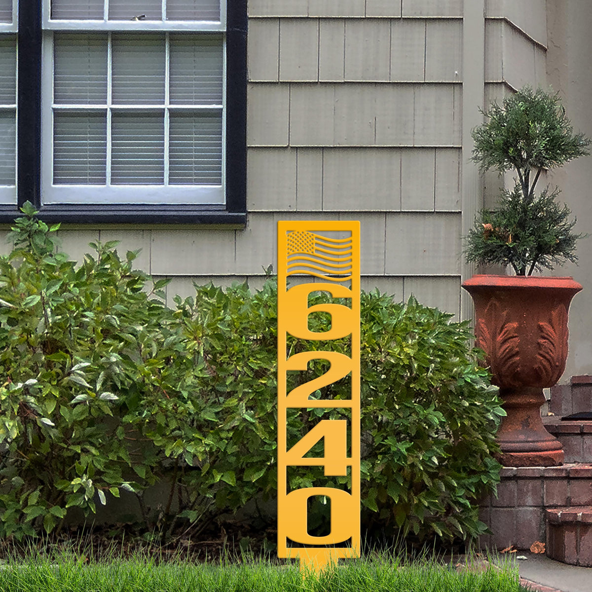 House Numbers Yard Stake, Metal American Flag Address Sign- Patriotic Street Address Lawn Decor,