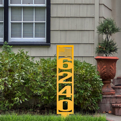 House Numbers Yard Stake, Metal American Flag Address Sign- Patriotic Street Address Lawn Decor,