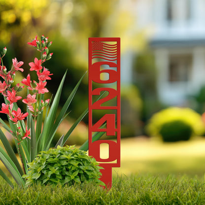 House Numbers Yard Stake, Metal American Flag Address Sign- Patriotic Street Address Lawn Decor,