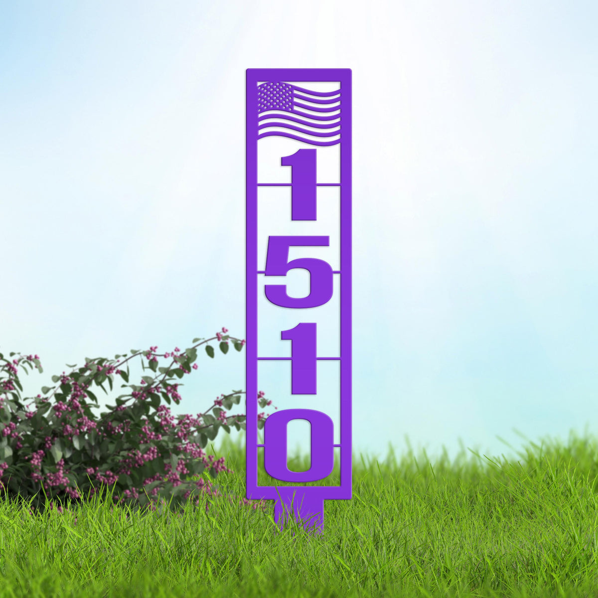 House Numbers Yard Stake, Metal American Flag Address Sign- Patriotic Street Address Lawn Decor,
