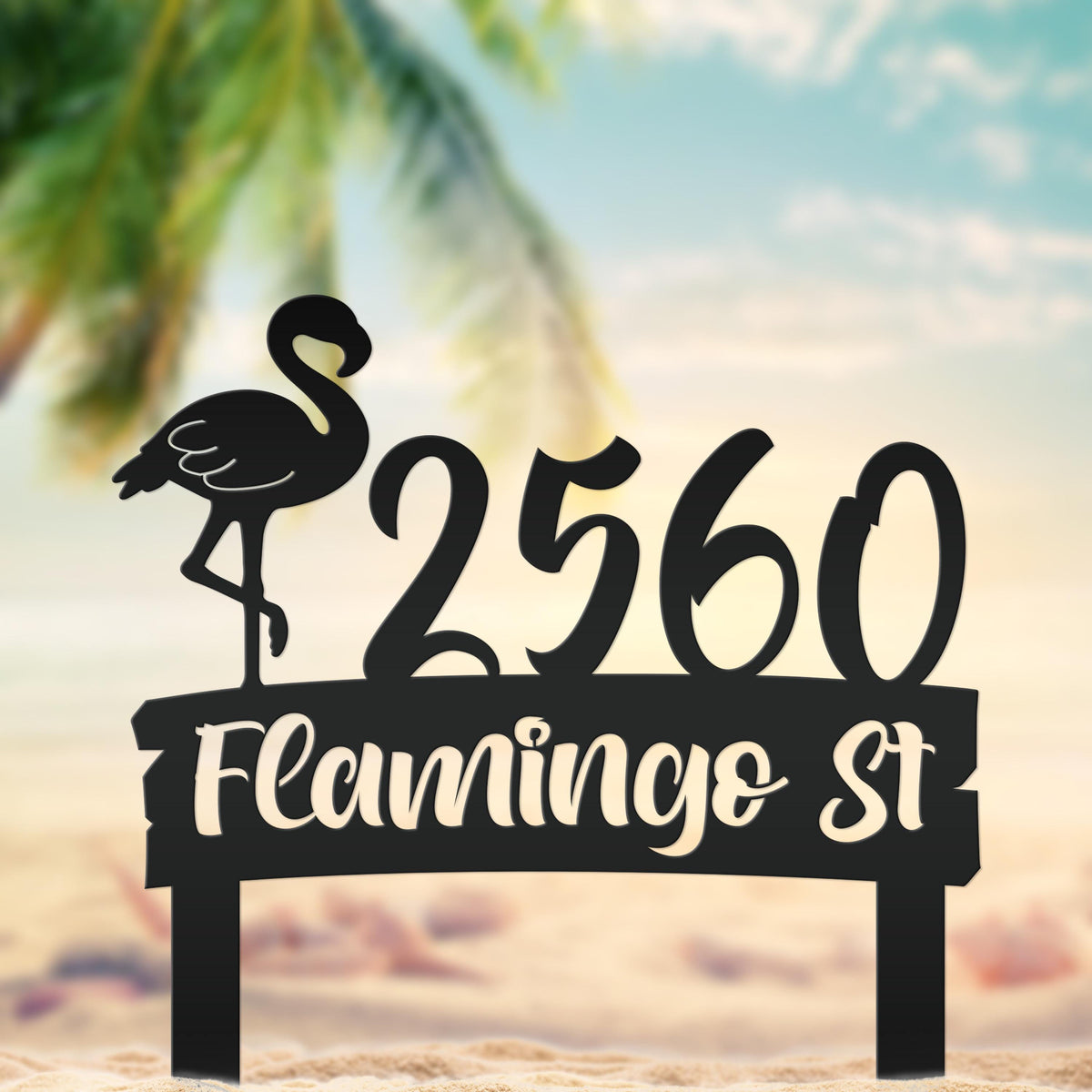 Flamingo Address Sign, Metal Tropical Yard Stake with Street Address and House Numbers, Front Yard Driveway Marker, Housewarming Gift Idea