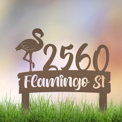 Flamingo Address Sign, Metal Tropical Yard Stake with Street Address and House Numbers, Front Yard Driveway Marker, Housewarming Gift Idea