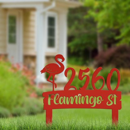 Flamingo Address Sign, Metal Tropical Yard Stake with Street Address and House Numbers, Front Yard Driveway Marker, Housewarming Gift Idea
