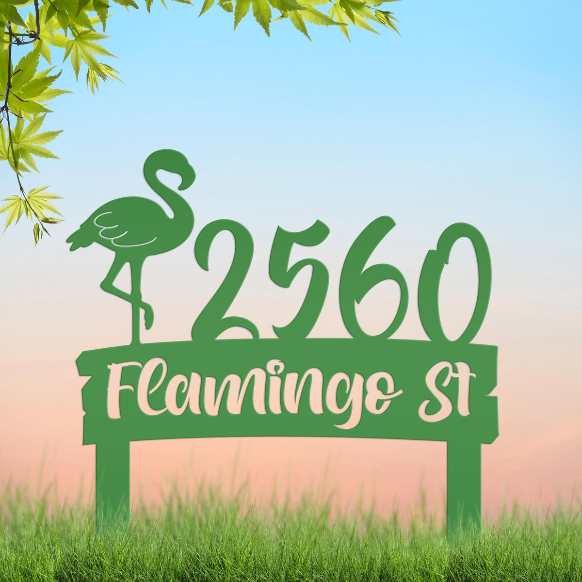 Flamingo Address Sign, Metal Tropical Yard Stake with Street Address and House Numbers, Front Yard Driveway Marker, Housewarming Gift Idea