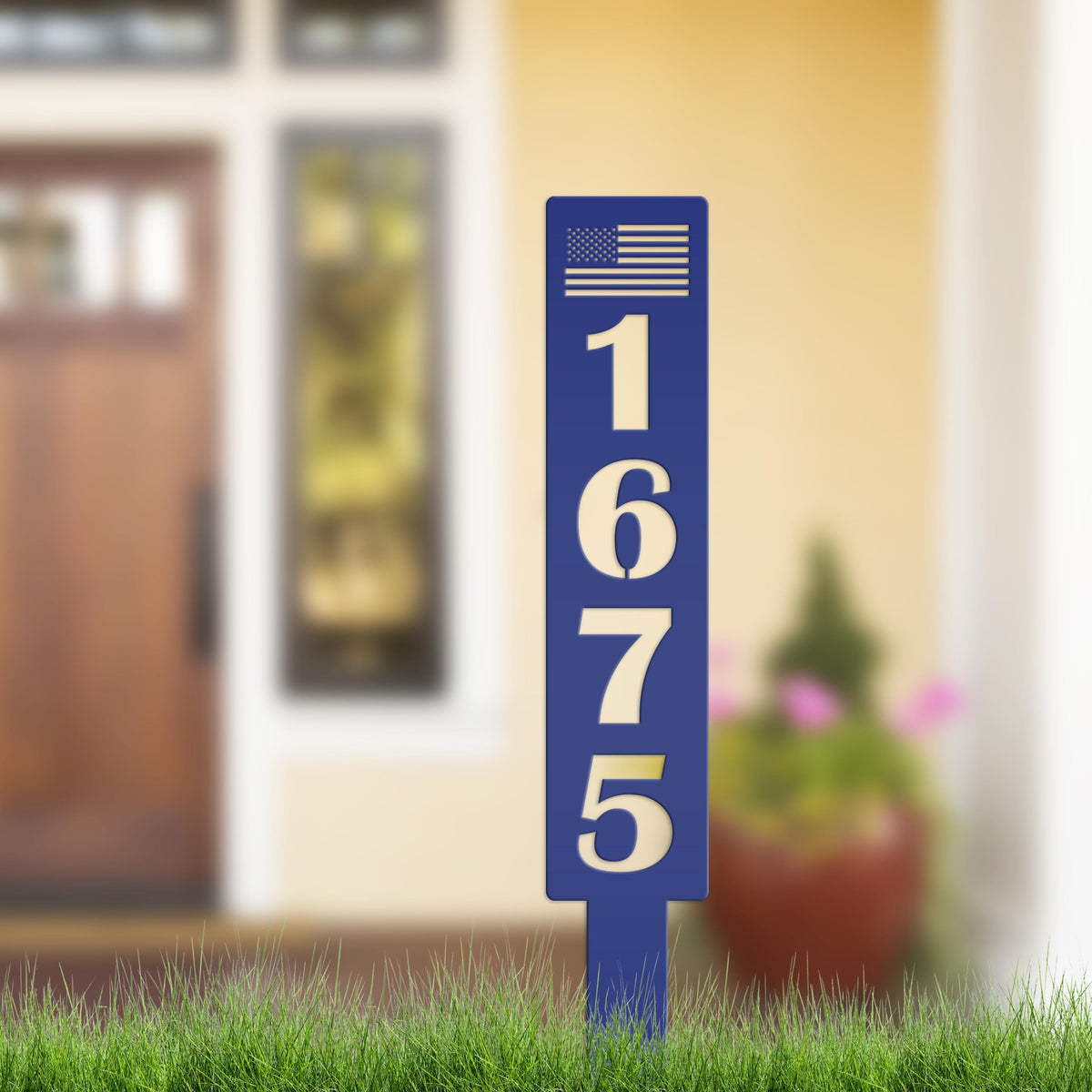 Customizable American Flag Address Yard Sign Stake - Personalized Metal House Numbers - Patriotic Home Decor - Charming Housewarming Gifts