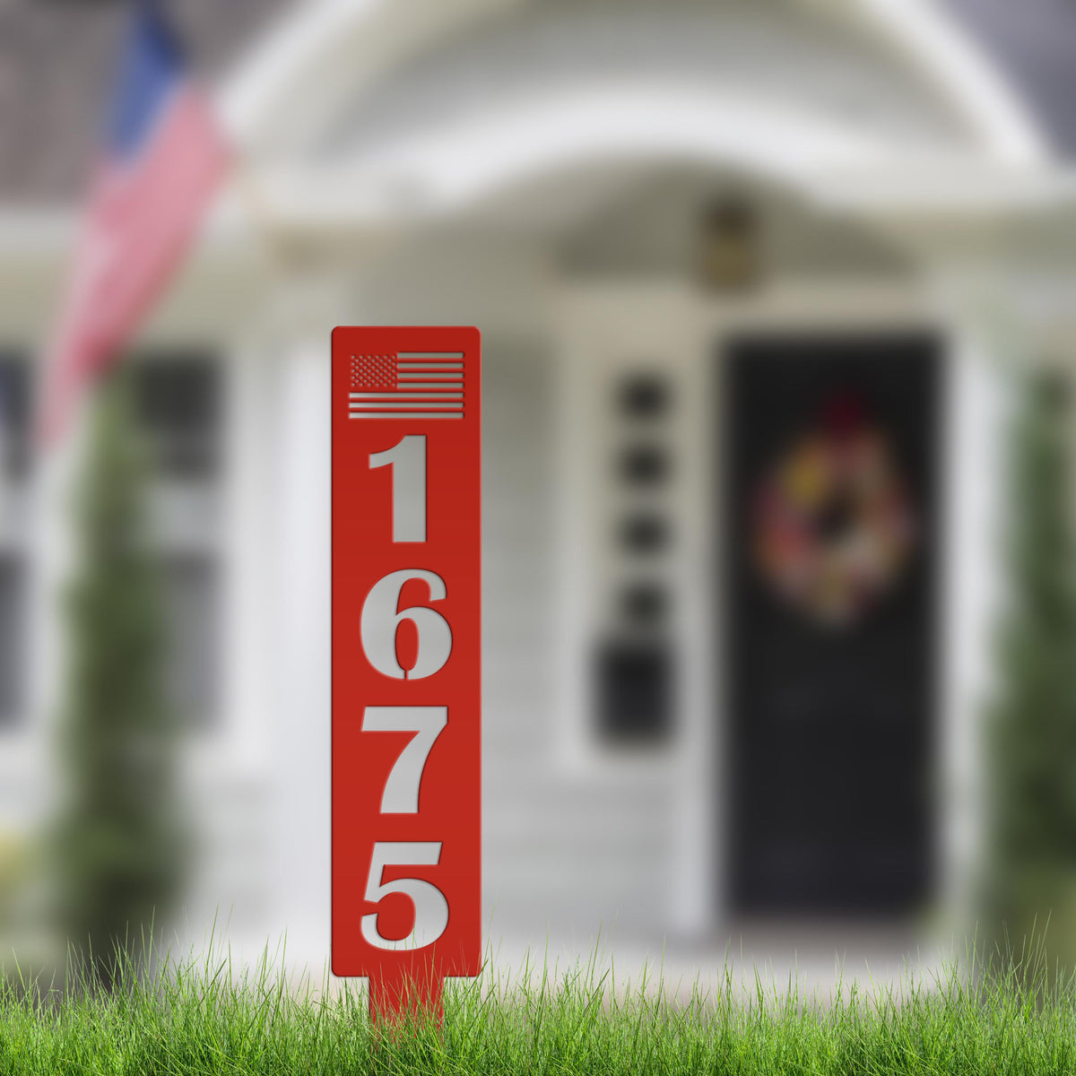Customizable American Flag Address Yard Sign Stake - Personalized Metal House Numbers - Patriotic Home Decor - Charming Housewarming Gifts