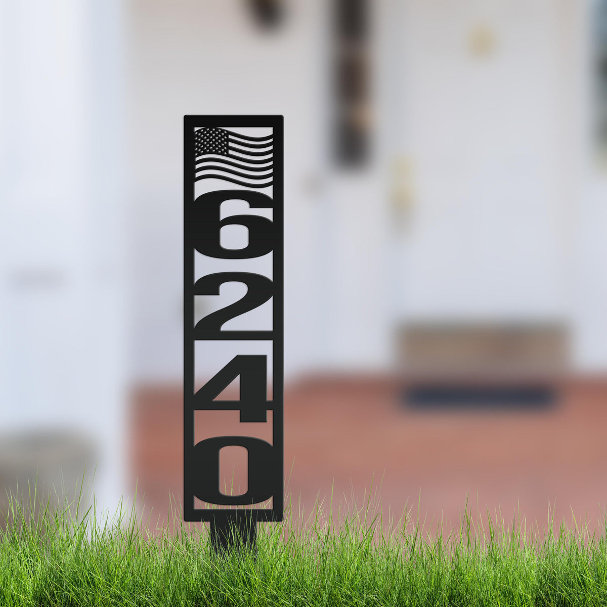 House Numbers Yard Stake, Metal American Flag Address Sign- Patriotic Street Address Lawn Decor,