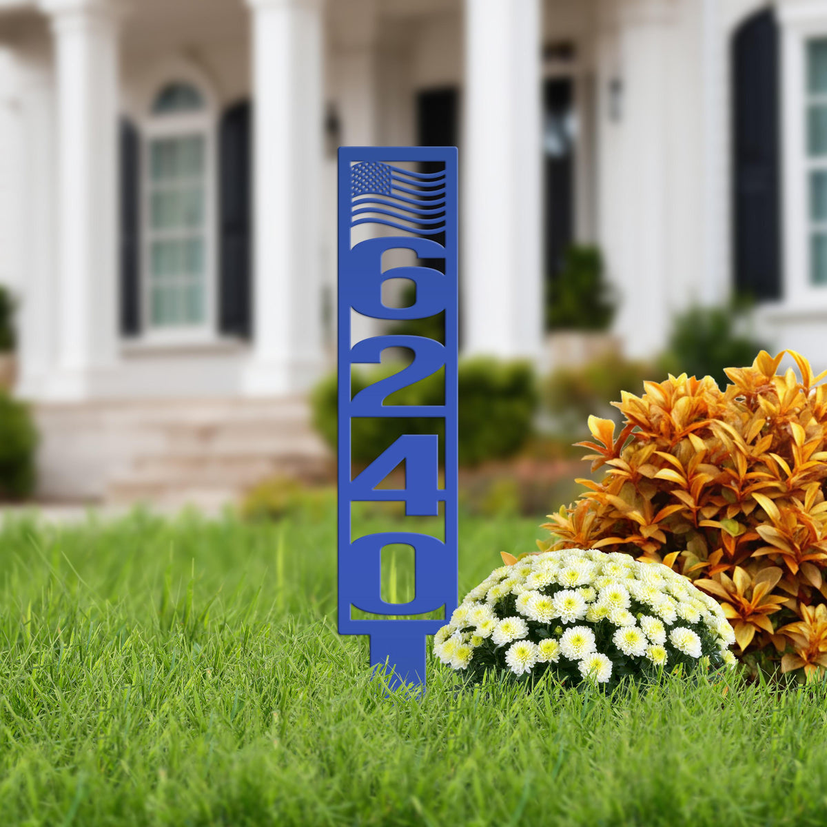 House Numbers Yard Stake, Metal American Flag Address Sign- Patriotic Street Address Lawn Decor,
