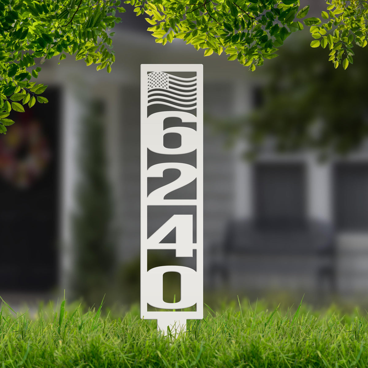 House Numbers Yard Stake, Metal American Flag Address Sign- Patriotic Street Address Lawn Decor,