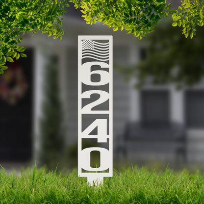 House Numbers Yard Stake, Metal American Flag Address Sign- Patriotic Street Address Lawn Decor,