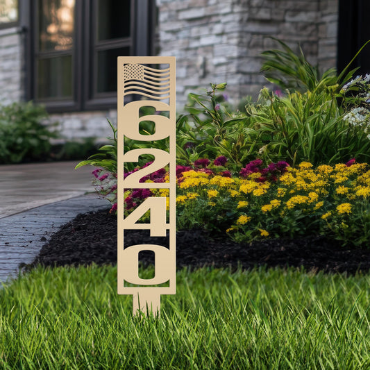 House Numbers Yard Stake, Metal American Flag Address Sign- Patriotic Street Address Lawn Decor,