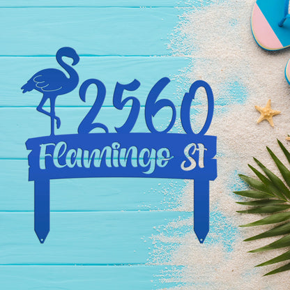 Flamingo Address Sign, Metal Tropical Yard Stake with Street Address and House Numbers, Front Yard Driveway Marker, Housewarming Gift Idea