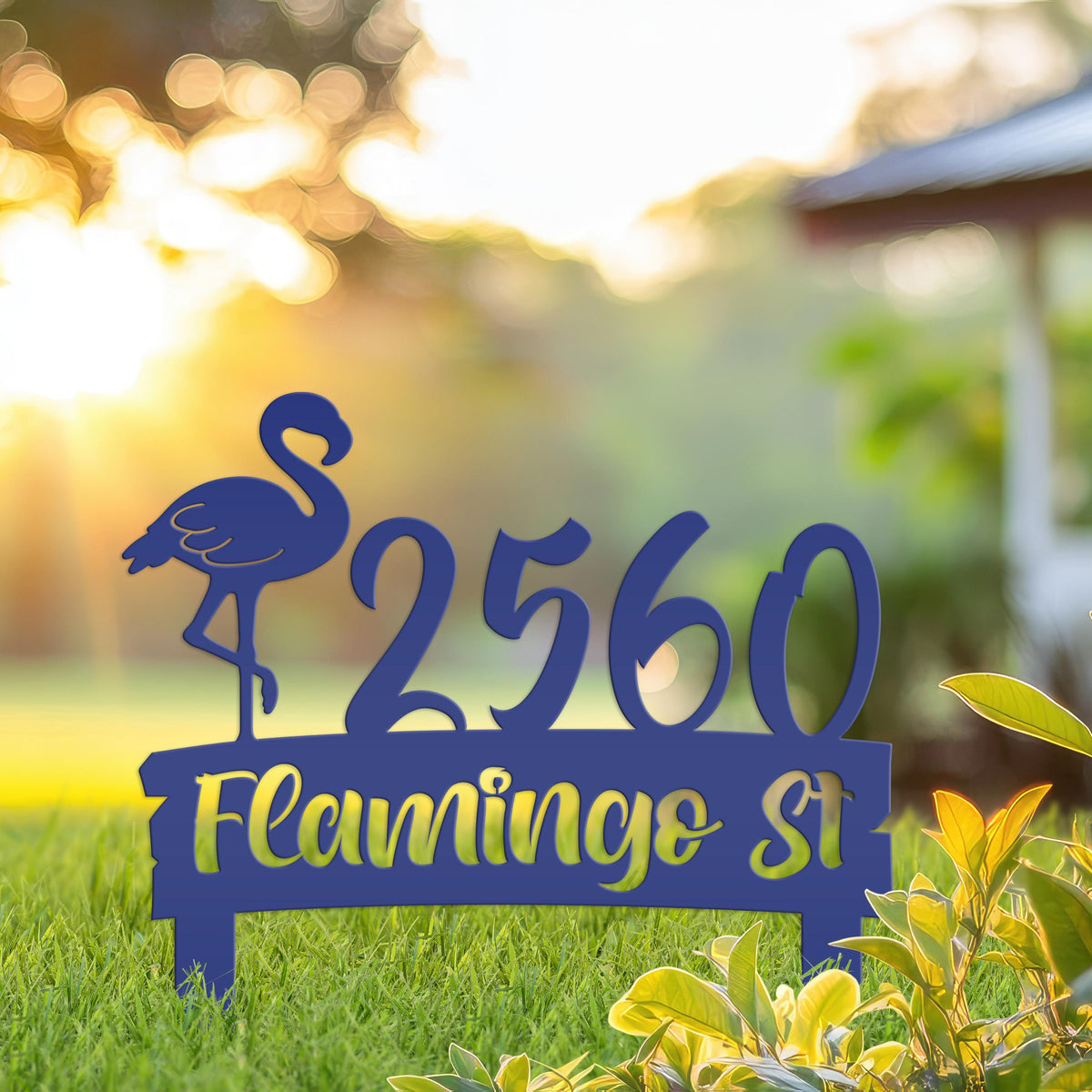 Flamingo Address Sign, Metal Tropical Yard Stake with Street Address and House Numbers, Front Yard Driveway Marker, Housewarming Gift Idea