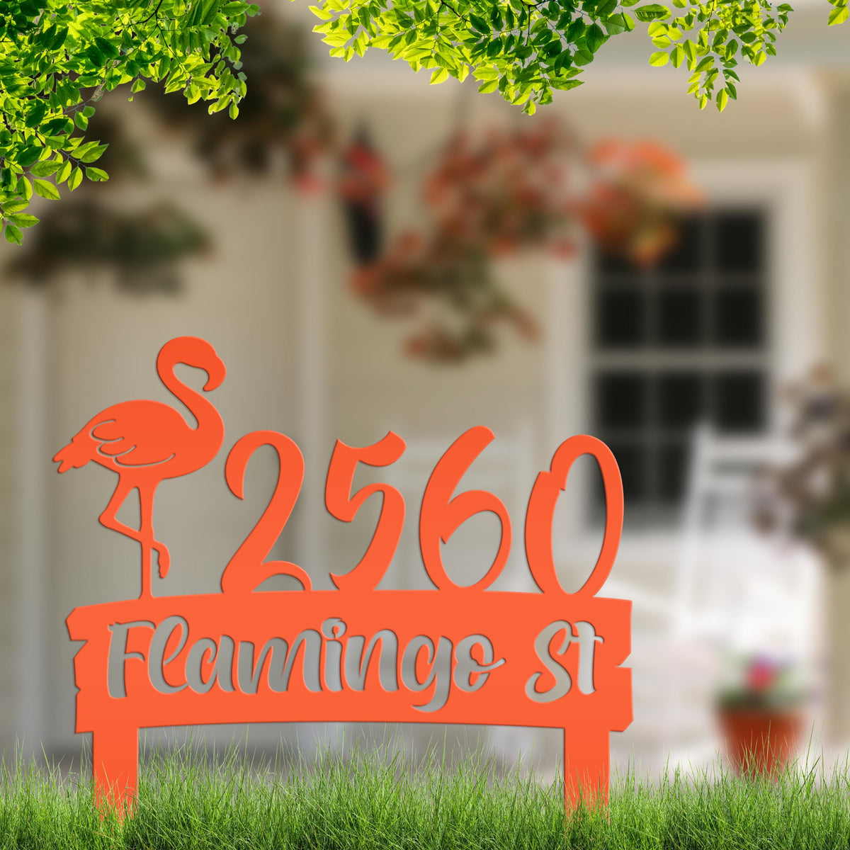 Flamingo Address Sign, Metal Tropical Yard Stake with Street Address and House Numbers, Front Yard Driveway Marker, Housewarming Gift Idea