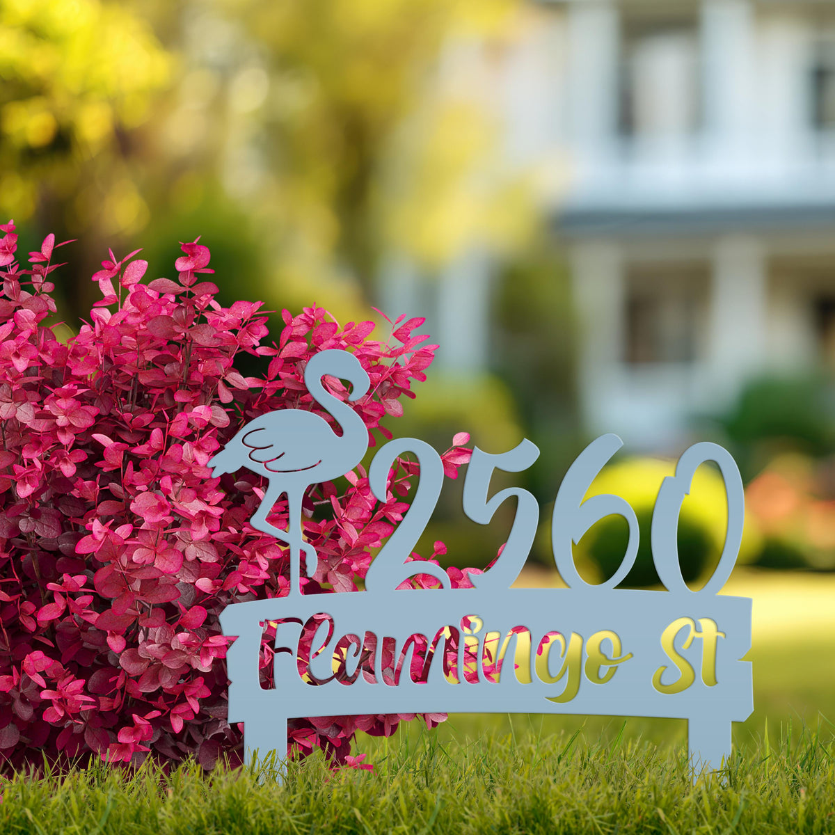 Flamingo Address Sign, Metal Tropical Yard Stake with Street Address and House Numbers, Front Yard Driveway Marker, Housewarming Gift Idea