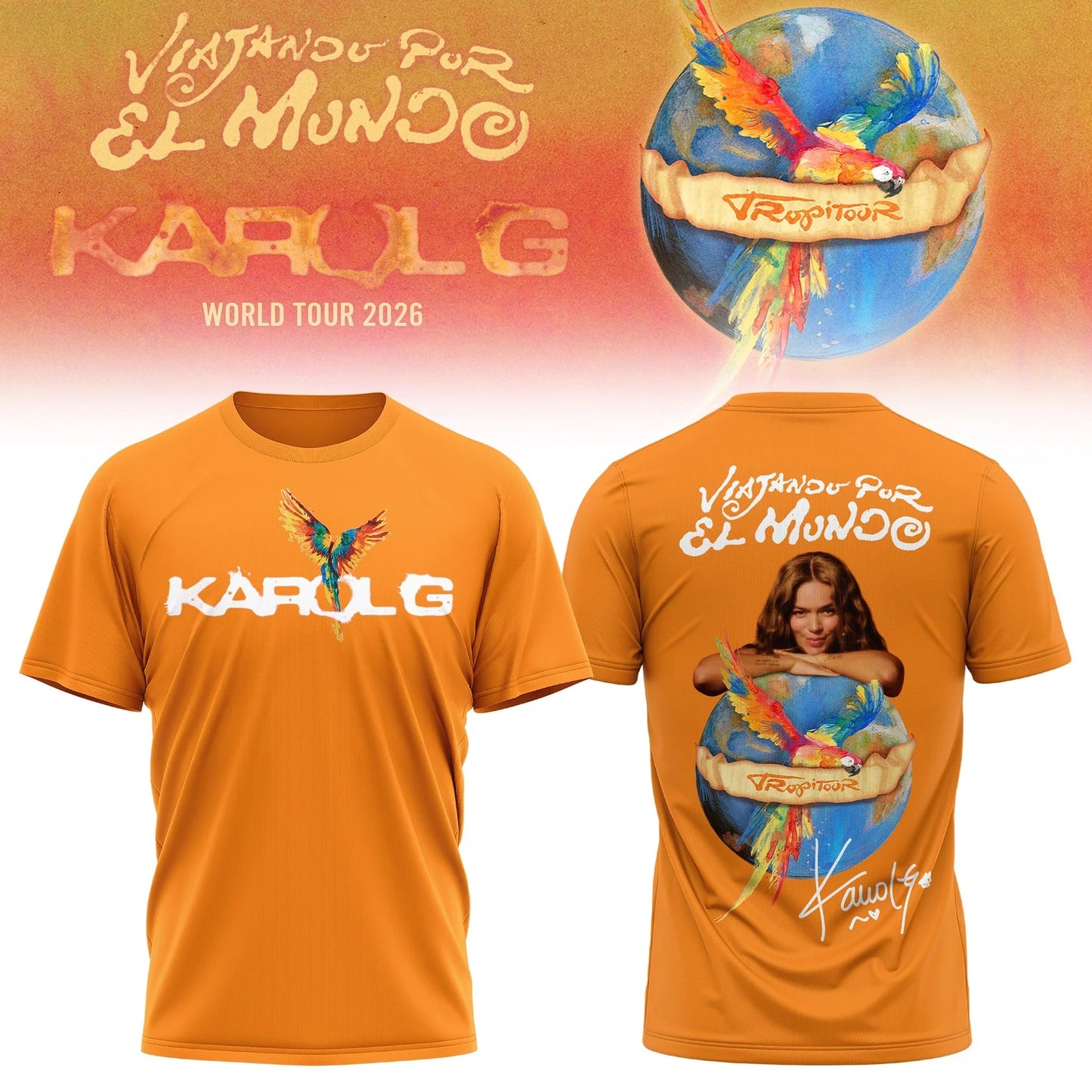Viajando Por El Mundo Tropitour Tshirt Limited Edition 2026 Orange | VU91