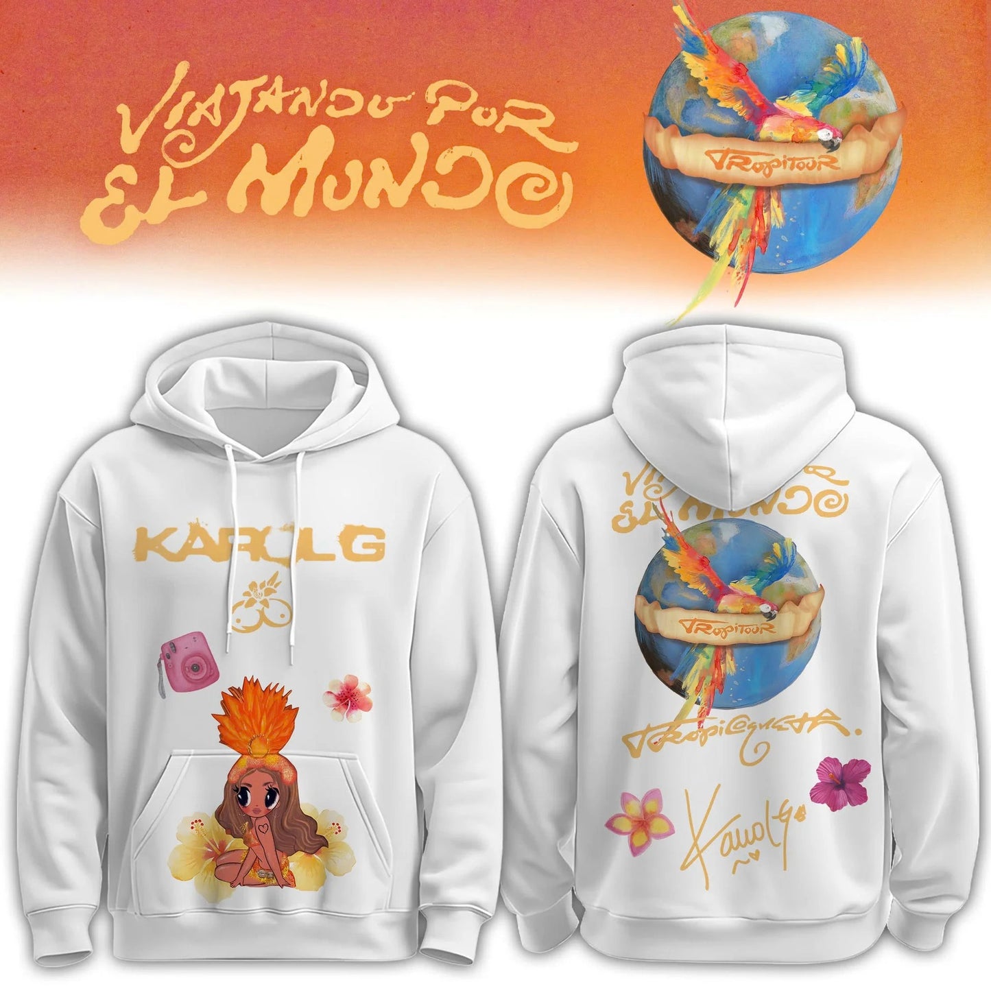 Viajando Por El Mundo Tropitour Hoodie Limited Edition 2026 White V1 | CD44